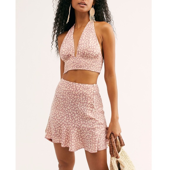 Free People Other - FREE PEOPLE Starstruck Slip Set - pink leopard print two piece set